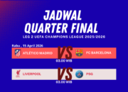 Jadwal Perempat Final Leg 2 Liga Champions  2026