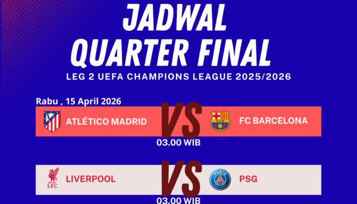 Jadwal Perempat Final Leg 2 Liga Champions  2026