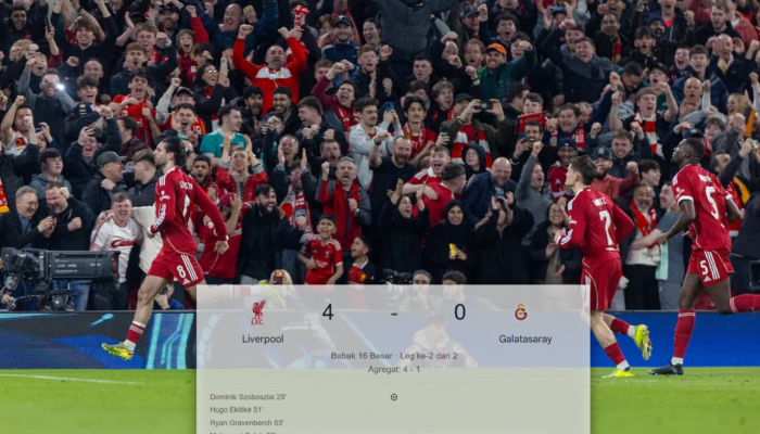 Liverpool Gilas Galatasaray 4-0 di Anfield dan Amankan Tiket Perempat Final Liga Champions