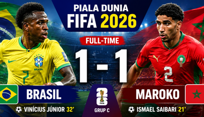 Brasil Ditahan Maroko 1-1 di Piala Dunia 2026, Vinicius Junior Jadi Penyelamat Dari Kekalahan