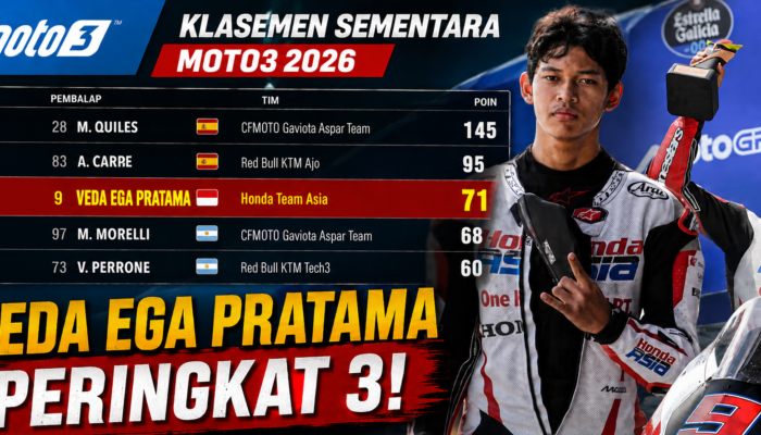 Veda Ega Pratama Naik ke Posisi 3 Klasemen Moto3 2026, Ini Kronologi Lengkapnya!