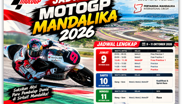 Jadwal Moto 3, Moto 2 dan MotoGP Mandalika 2026